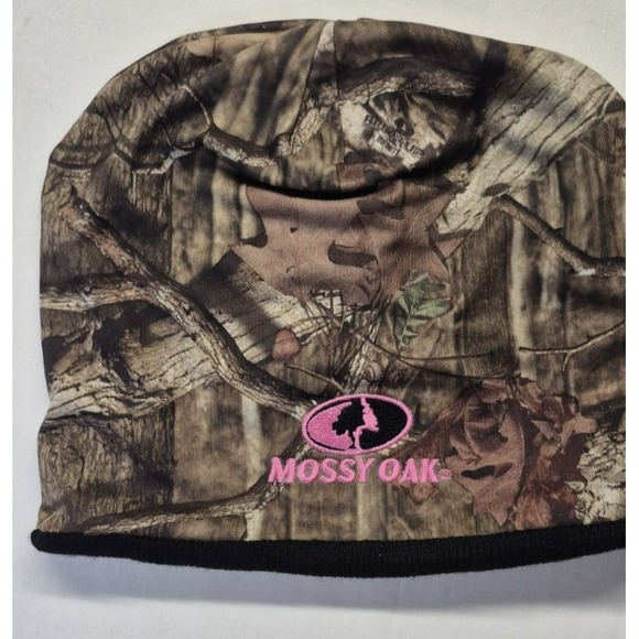 Mossy Oak Accessories - Mossy Oak women's outdoor‎ reversable beanie camo /solid black skull cap Logo